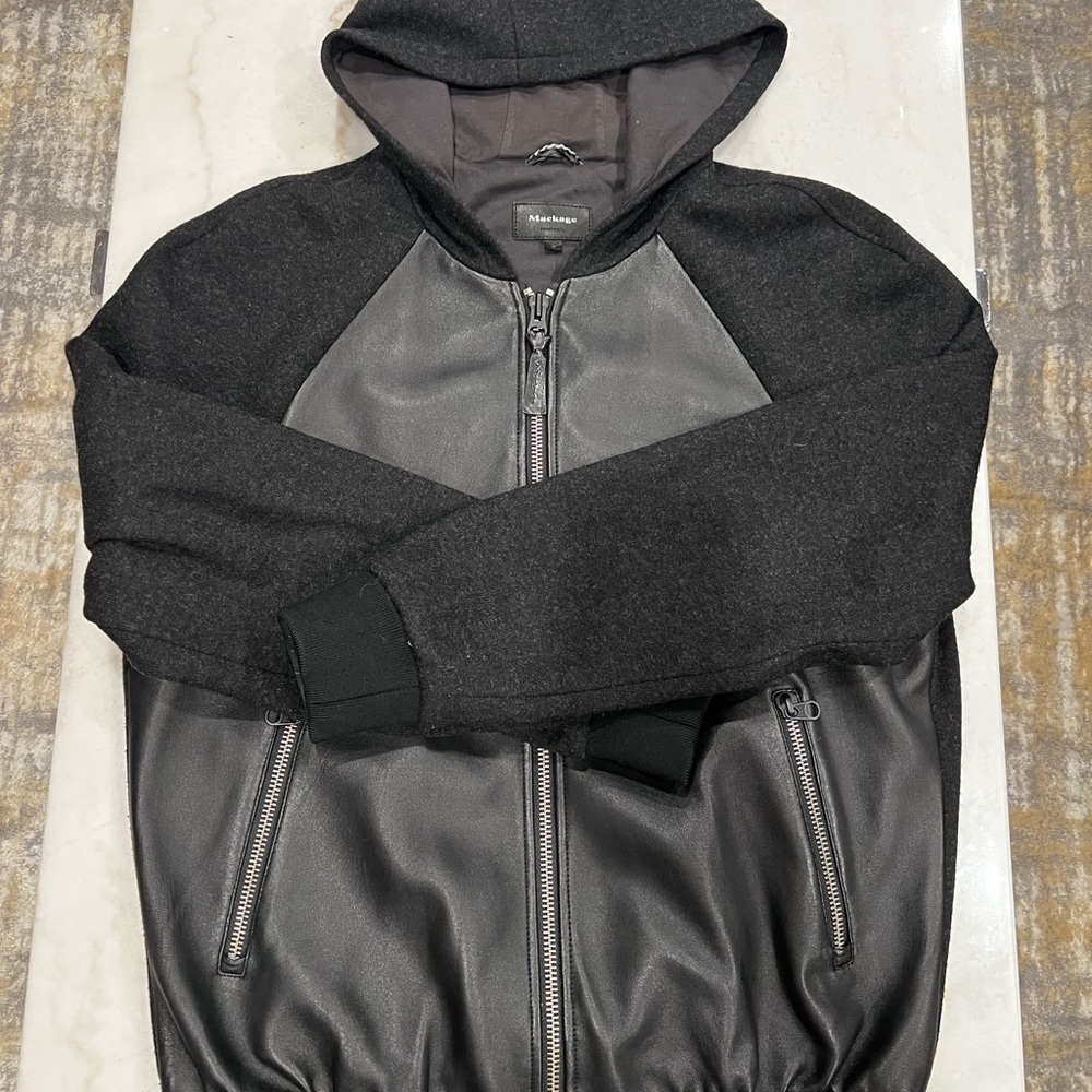 Mackage Charcoal and Black Quilted Leather Jacket